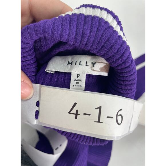 MILLY Sweater Womens P XX Small Purple Racer Stripe Turtleneck Ribbed Knit - Picture 5 of 10